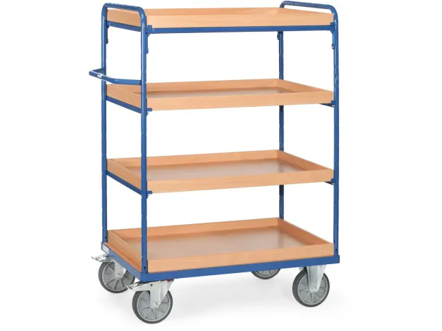 Etagewagens 8222 4 Etages Met Rand Hout 600kg 1000x700mm Ral5007