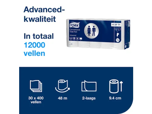 Toiletpapier Tork T4 110771 Advanced 2-laags Wit 400 Vel 30 rollen