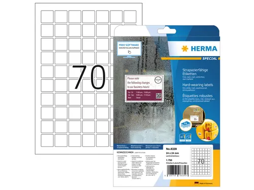 HERMA 8339 Slijtvaste etiketten A4 24x24mm Wit 1750 stuks