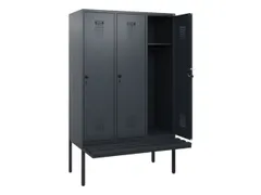 locker met bank,HxBxD 1950x1200x815mm,3vak,vak B 400mm,draaigrendel