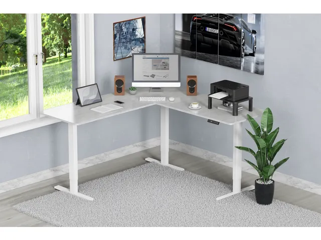 Elektrisch in hoogte verstelbaar tafelframe L-vormig Wit