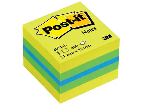 Memoblok 3M Post-it 2051L kubus 51x51mm lemon assorti 400vel
