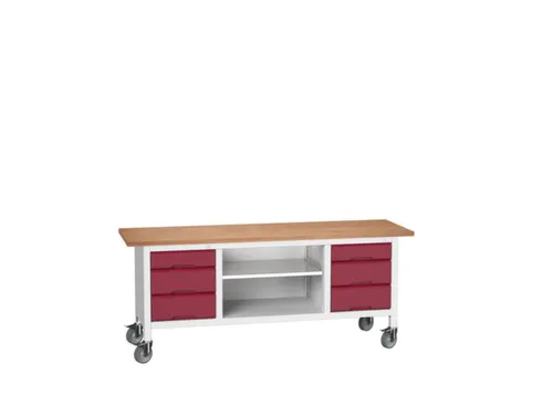 werkbank,HxBxD 830x2000x600mm,multiplexblad,uitrusting: 6laden,legbord