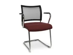 Bezoekersstoel Stof Bordeauxrood Netrug Zwart Armleuningen Sledeframe