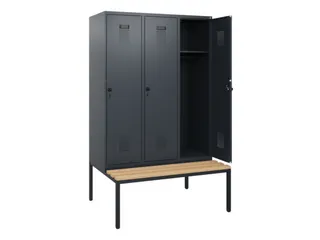 locker met bank,HxBxD 1950x1200x815mm,3vak,vak B 400mm,draaigrendel - 1