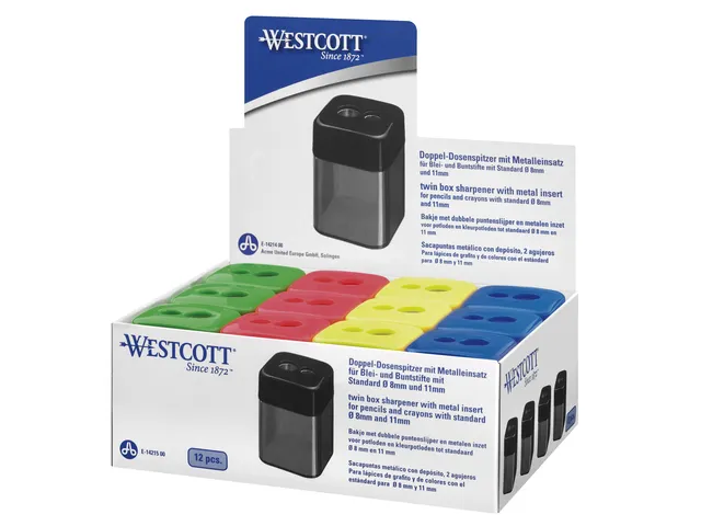 Puntenslijper Westcott dubbel metalen slijper in vierkant opvangbakje