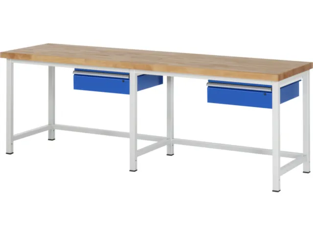 werkbank,HxBxD 840-1040x2500x700mm,beukblad,draagverm. 1250kg,4voeten