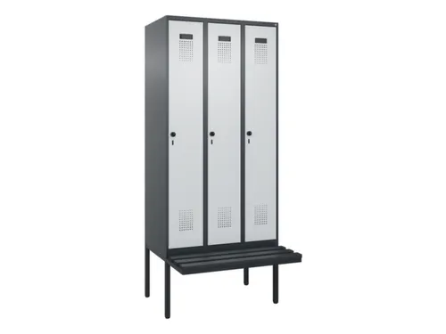 locker met bank,HxBxD 2120x900x815mm,3vak,vak B 300mm,draaigrendel