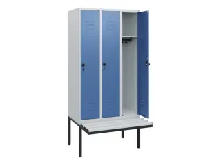 locker met bank,HxBxD 1950x900x815mm,3vak,vak B 300mm,draaigrendel - 2
