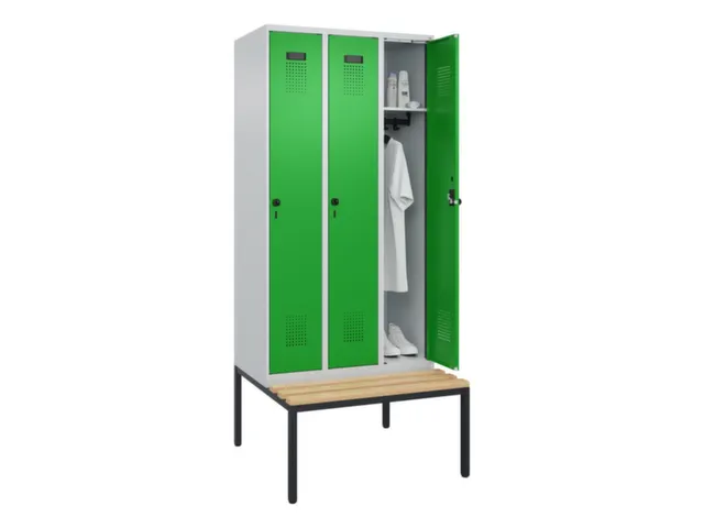 locker met bank,HxBxD 2120x900x815mm,3vak,vak B 300mm,draaigrendel