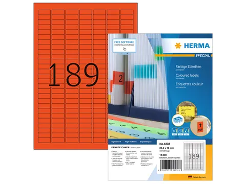 HERMA 4238 Gekleurde etiketten A4 25,4x10mm Rood 18900 stuks