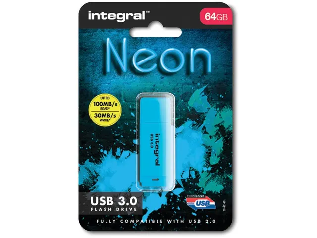 Neon USB 3.0 stick, 64 GB, blauw