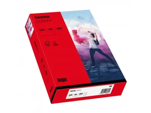 Inapa Tecno colors Gekleurd papier A4 Intens Rood 120 gram 250 vel