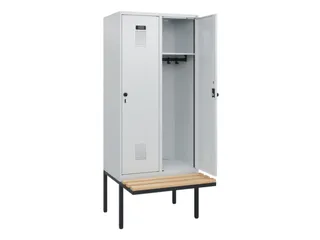 locker met bank,HxBxD 1950x800x815mm,2vak,vak B 400mm,draaigrendel - 1