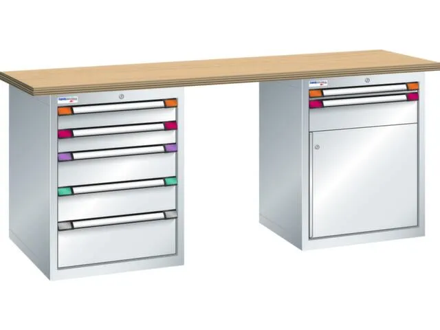 werkbank,HxBxD 840x2000x700mm,multiplexblad,RAL7035,front RAL7035