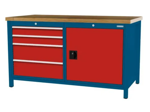 werkbank,HxBxD 860x1500x750mm,onderstel RAL5010,fronten RAL3020
