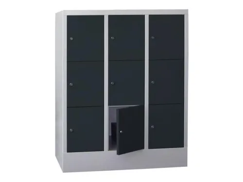 lockerkast,HxBxD 1187x900x500mm,3x3vakken,RAL7035,front RAL7016
