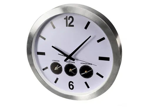 Aluminium Wereldklok Met 3 Tijdzones Ø 45.5cm cijfers
