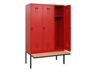 locker met bank,HxBxD 1950x1200x815mm,3vak,vak B 400mm,draaigrendel - 1