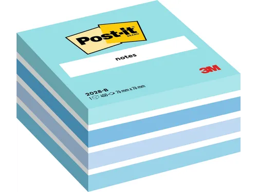 Memoblok 3M Post-it 2028 76x76mm kubus pastel blauw