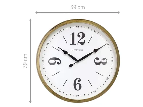Landelijke wandklok - 39cm - Stille klok - Wit/ Goud- NeXtime "Classic