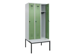 locker met bank,HxBxD 2120x900x815mm,3vak,vak B 300mm,draaigrendel - 1