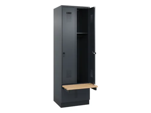 locker met bank,HxBxD 1950x600x815mm,2vak,vak B 300mm,draaigrendel
