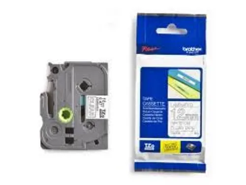 TZe tape voor P-Touch 12 mm, wit op transparant