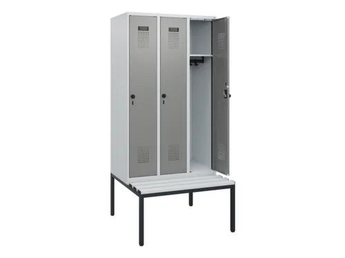 locker met bank,HxBxD 1950x900x815mm,3vak,vak B 300mm,draaigrendel