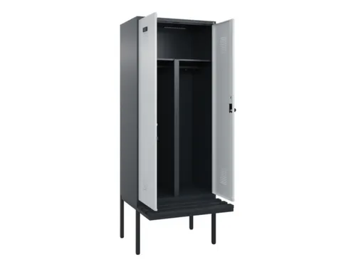 PBM-locker met bank,HxBxD 2120x800x815mm,2vak,vak B 400mm,draaigrendel