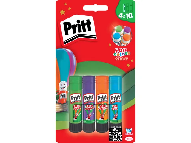 Stick Fun Colors lijmstift 10 gram, blister 4 stuks