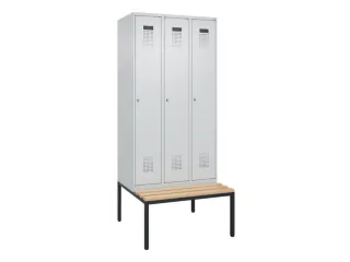 locker met bank,HxBxD 2120x900x815mm,3vak,vak B 300mm,cilinderslot - 2