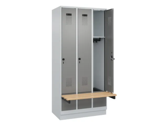 locker met bank,HxBxD 1950x900x815mm,3vak,vak B 300mm,draaigrendel