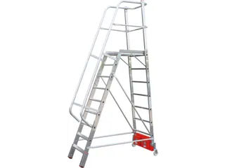 verrijdbare treden-platformladder,eenzijdig,9trede(n),stand H 2,1m - 3