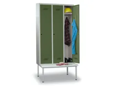 locker met bank,HxBxD 2150x1200x500mm,3vak,RAL7035,front RAL6011