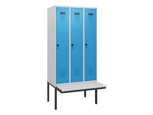 locker met bank,HxBxD 1950x900x815mm,3vak,vak B 300mm,draaigrendel