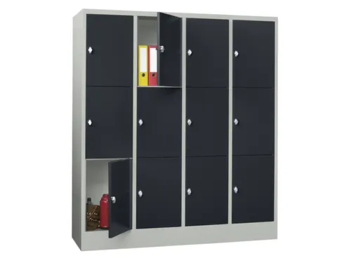 lockerkast,HxBxD 1850x1600x500mm,4x3vakken,RAL7035,front RAL7016