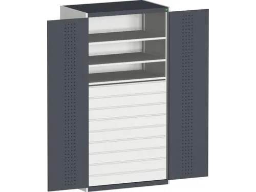 systeemkast HxBxD 2000x1300x650mm 3xStalen bodem 9laden Ral7035 Ral701