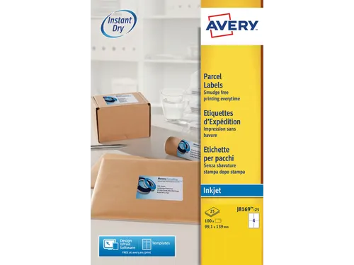 Etiket Avery J8169-25 99.1x139mm Inkjet wit 100 stuks