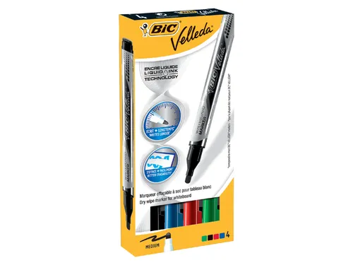 Viltstift Bic Velleda liquid whiteboard rond medium assorti doos à 4
