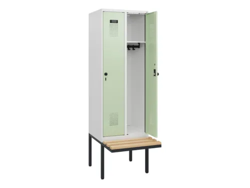 locker met bank,HxBxD 1950x600x815mm,2vak,vak B 300mm,draaigrendel