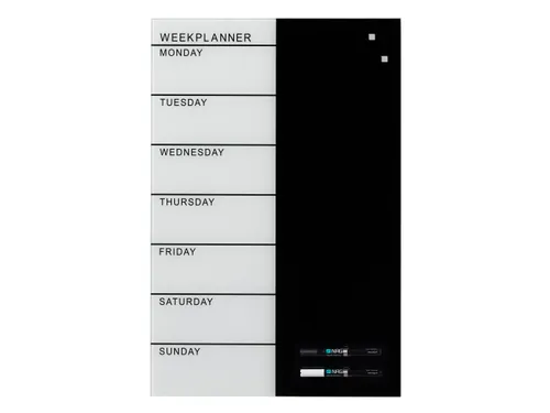 Glasmagneetbord Naga 40x60cm weekplanner GB zwart/wit