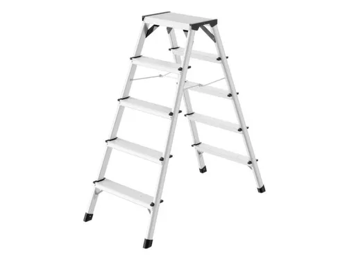 Dubbele Ladder,Beide Zijden,2X5Geribbelde Treden,Aluminium