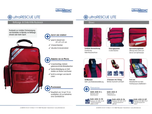 reddingsrugzak,DIN 14142/EHBO-set,Cordura,rood,HxBxD 450x270x180mm