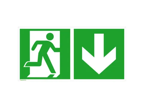 borden voor vluchtroutesignalering,nooduitgang rechts,pijl omlaag,PVC