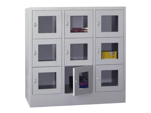 lockerkast,HxBxD 1518x1200x500mm,3x4vakken,RAL7035,front RAL5010