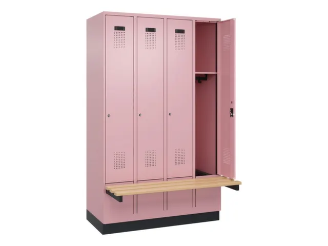 locker met bank,HxBxD 1950x1200x815mm,4vak,vak B 300mm,cilinderslot