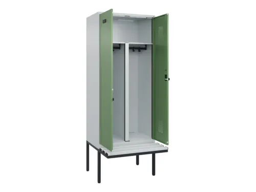 PBM-locker met bank,HxBxD 2120x800x815mm,2vak,vak B 400mm,draaigrendel