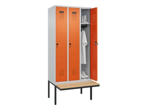 locker met bank,HxBxD 2120x900x815mm,3vak,vak B 300mm,draaigrendel