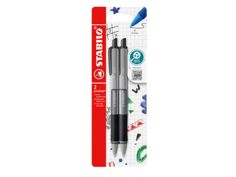 Balpen STABILO pointball colorful medium zwart blister à 2 stuks